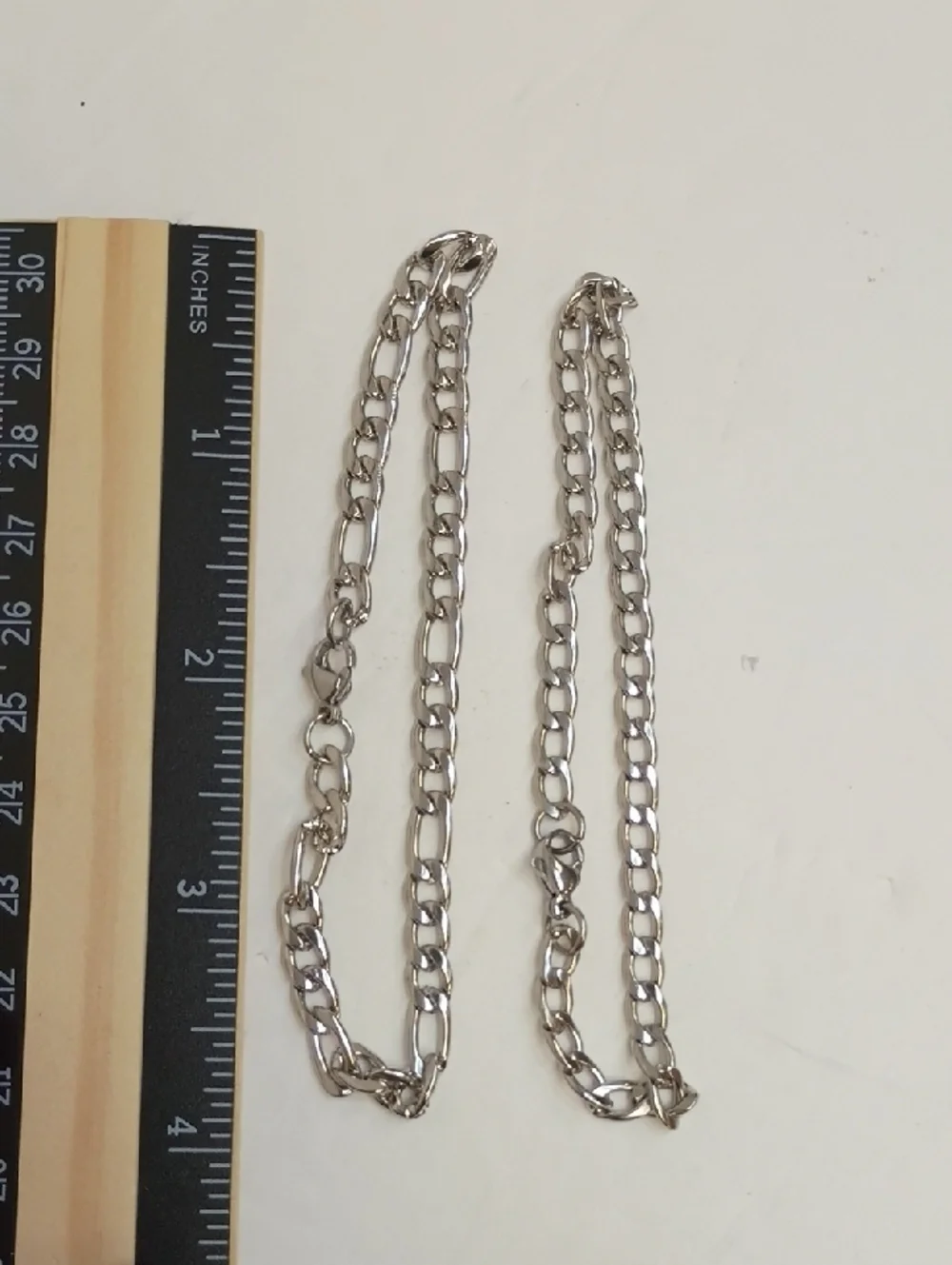Figaro Chain Bracelet Set Silver Tone Link Stack Classic 2 Piece